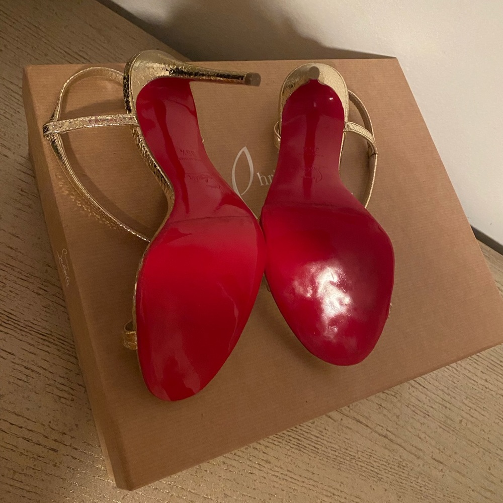 Christian Louboutin Gold Metallic Strappy High Heel Sandals - Picture 10 of 11